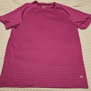 Russell Athletic Men's Dri-Power 360 Short Sleeve Magenta Striped Tee - Large